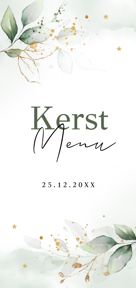 Kerstmenukaart botanisch bladeren groen