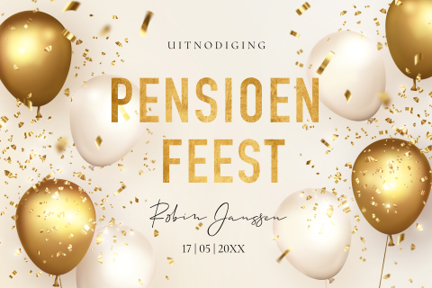 Pensioenkaart uitnodiging ballonnen goudlook