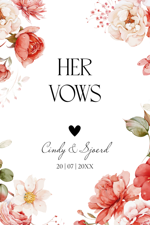 Geloftenkaart huwelijk bloemen rood watercolour