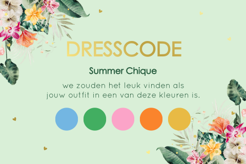Dresscode kaartje huwelijk tropisch kleurenpalet lichtgroen