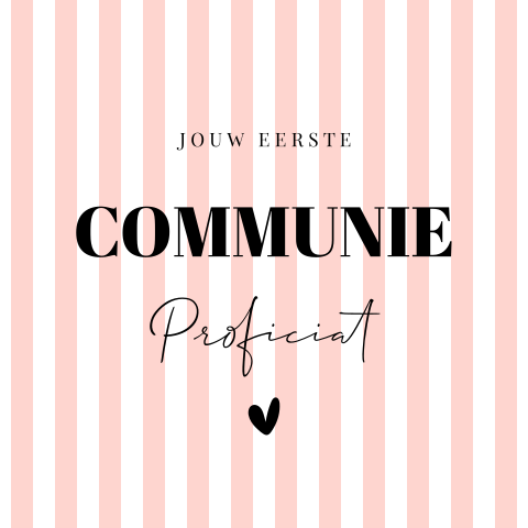 Communie felicitatie kaart meisje roze strepen hartje