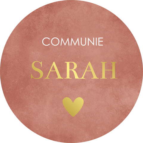 Stickers communie rond terracotta naam goudfolie