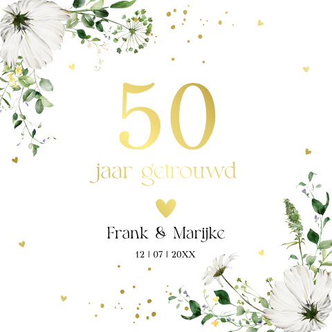 Jubileum uitnodiging 50 jaar getrouwd botanisch groen goudfolie