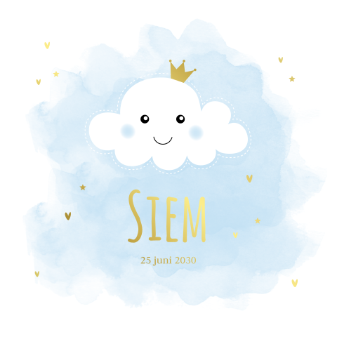 Geboortekaartje wolkje blauw jongen goudfolie