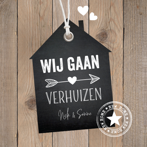 Verhuiskaart houtlook zwart huisje