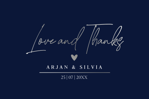 Bedankkaart bruiloft donkerblauw zilverfolie