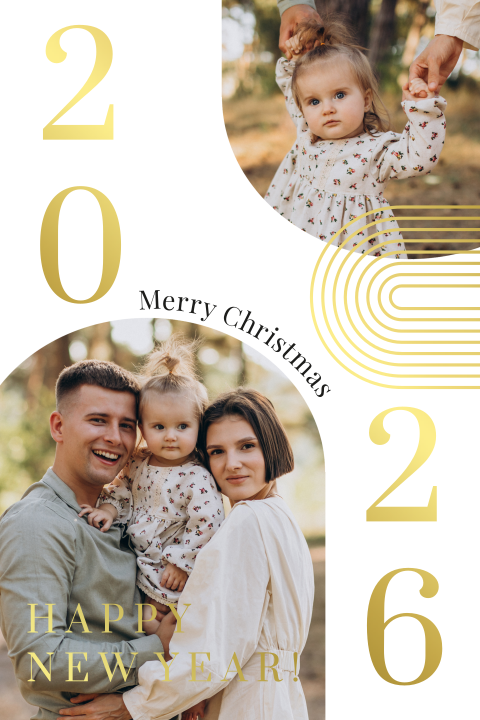 Kerstkaart wit foto boog foliedruk