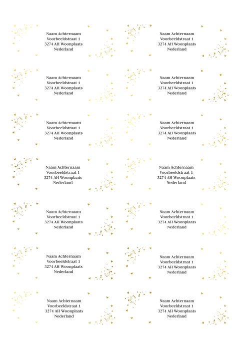 Adressticker spetters hartjes goudfolie | 14 stuks 97X34 mm