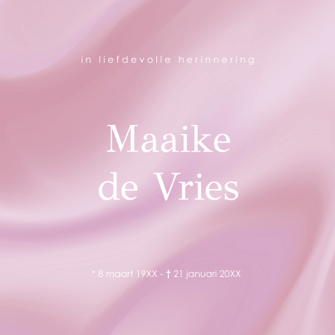 Rouwkaart roze voor een vrouw met moderne holografische print