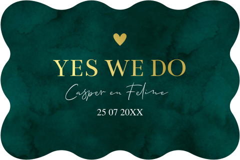 Trouwkaart donkergroen modern golvend goudfolie