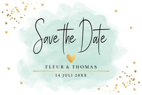 Save the Date kaart mintgroen waterverf goudlook