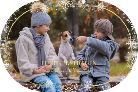 Kerstkaart ovaal eigen foto goudfolie