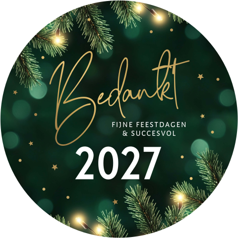 Zakelijke kerstkaart rond groen kersttakjes goudfolie bedankt