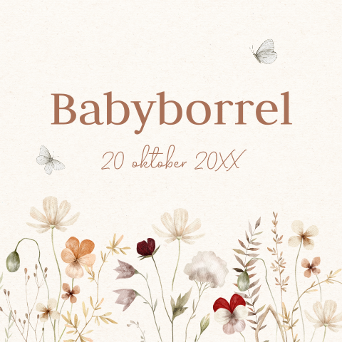 Babyborrel kaartje bloemen beige vlinders