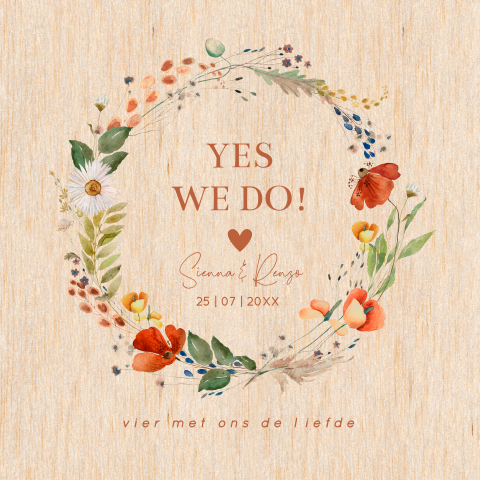 Trouwkaart veldbloemen rood houtlook botanisch