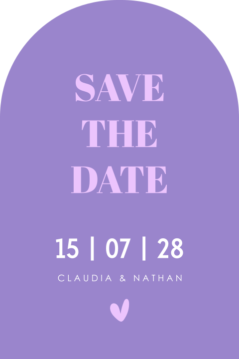 Save the Date kaart modern typografie paars boog vorm