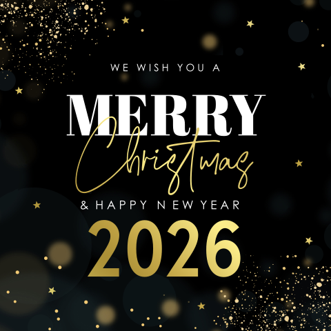 Stijlvolle zakelijke kerstkaart zwart typografie 2026 goudfolie