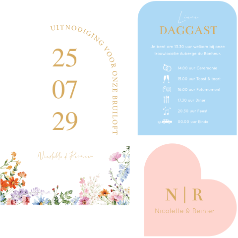 Trouwkaart labelkaart hartje bloemen Anemone | 11.4 × 17.1 cm