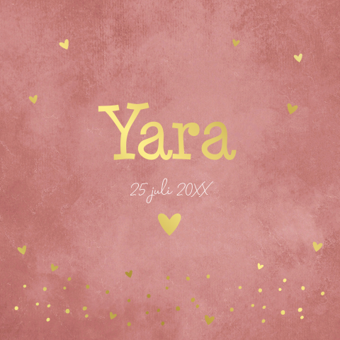 Geboortekaartje meisje roze hartjes goudfolie