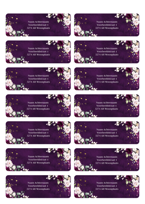 Adresstickers paars bloemen