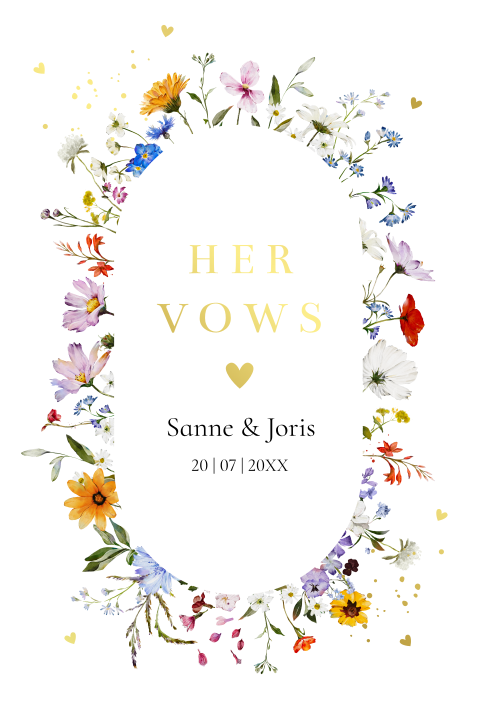 Geloftenkaart zomerse bloemenkrans goudfolie