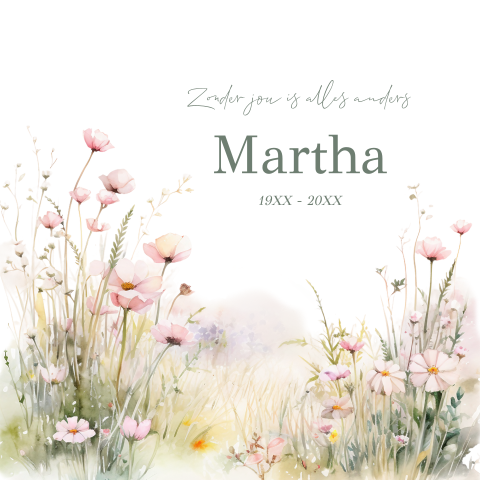 Rouwkaart vrouw natuur landschap aquarel bloemen