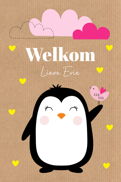 Felicitatie geboorte dochter baby meisje dieren pinguïn