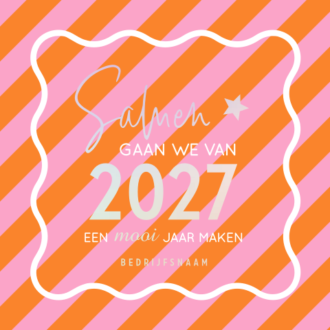 Zakelijke kerstkaart oranje roze strepen 2027 foliedruk