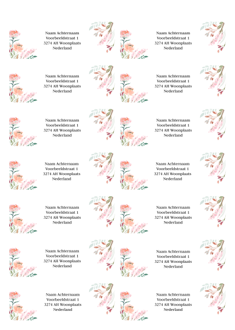 Adressticker bloemen waterverf roze | 14 stuks 97X34 mm