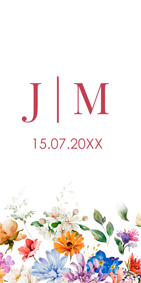 Bruiloft labeltje kleurrijke bloemen | 18 stuks