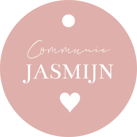 Labeltje communie rond roze naam datum