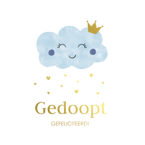 Felicitatie kaart doop jongen wolkje blauw goudfolie