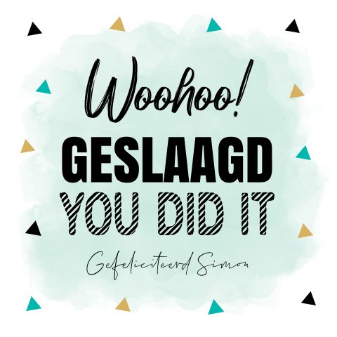 Felicitatie geslaagd kaart diploma jongen groen waterverf
