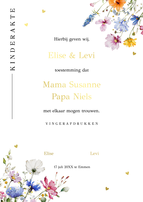 Kinderakte huwelijk zomerse bloemen met goudfolie