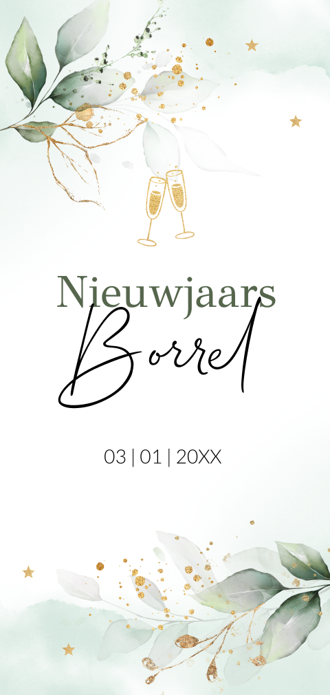 Nieuwjaarsborrel uitnodiging groen floral bladeren