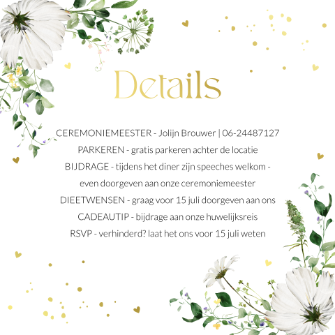 Inlegkaartje kalkpapier botanisch floral bladeren groen goudfolie