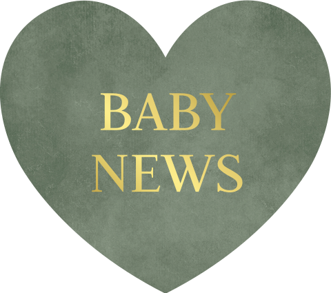 Sluitsticker hartje groen "baby news" goudfolie