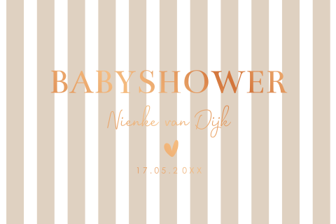 Babyshower uitnodiging beige strepen koperfolie