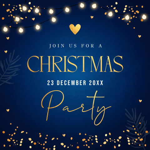 Zakelijke kerstborrel uitnodiging blauw goudlook