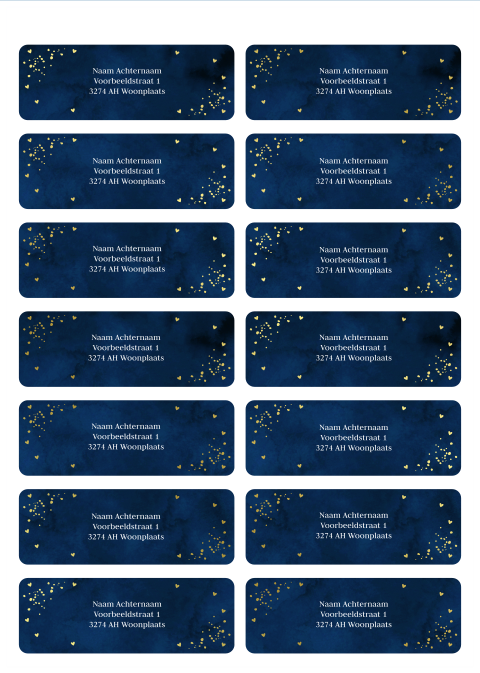 Adresstickers donkerblauw confetti goudfolie | 14 stuks 97X34 mm