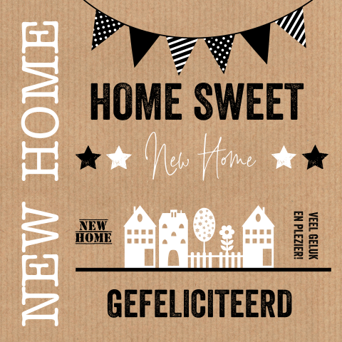 Felicitatie kaart nieuwe woning kraftlook huisjes slinger