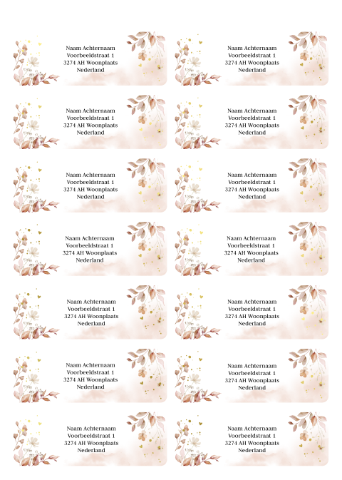 Adresstickers bloemen waterverf terracotta folie | 14 stuks 97X34 mm