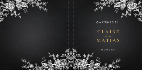 Gastenboek huwelijk zwart botanisch bloemen wit