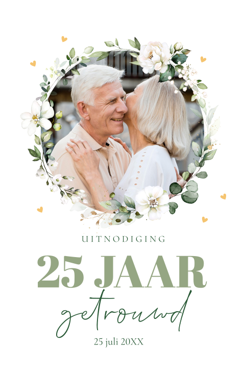 Uitnodiging huwelijk jubileum 25 jaar getrouwd bloemen met foto
