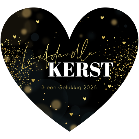 Kerstkaart hartje zwart met goudfolie