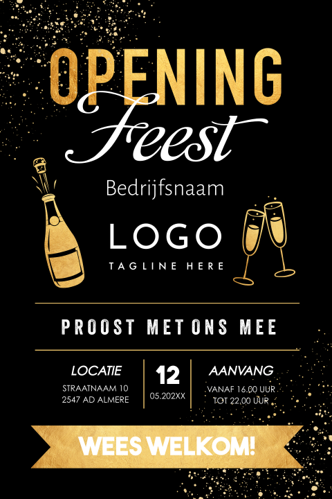 Zakelijke uitnodiging opening zwart typografie goudlook