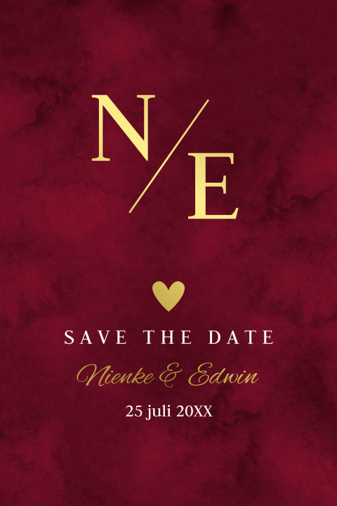 Save the date kaart stijlvol rood met goudfolie