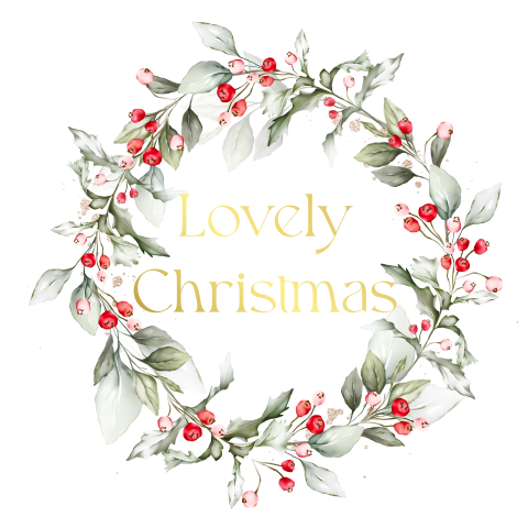 Kerst sluitstickers met kerstkrans en Lovely Christmas goudfolie