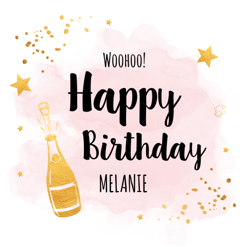 Verjaardagskaart vrouw roze watercolor goud look champagne