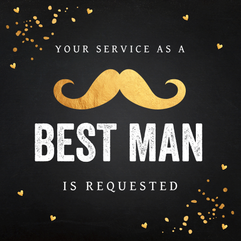 Getuigekaart zwart goud best man snor goudlook